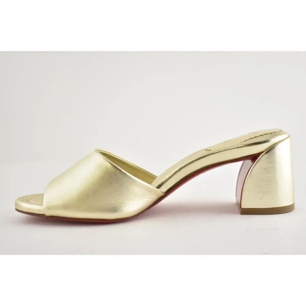 Christian Louboutin Jane Mule 55 Platine Gold Leather Backless Sandal Heel 37